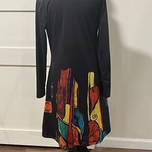 Colorful Abstract Print Black Dress and pockets!